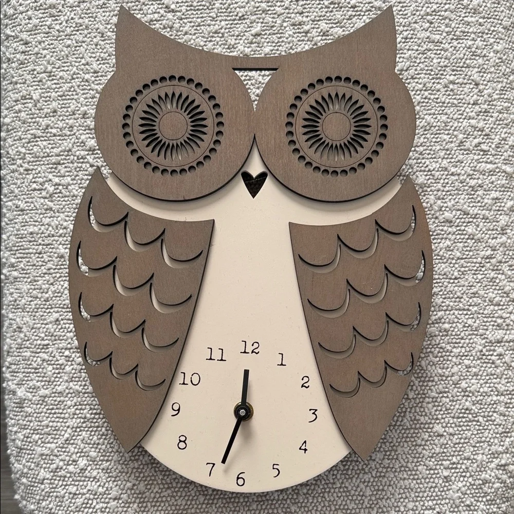 Owl Wall Clock Decor in Brown and Cream - Unbranded